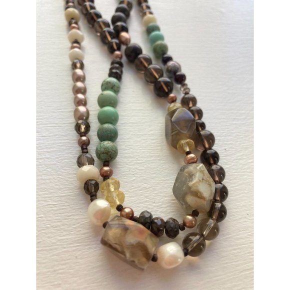 Luxe Dual Strand 925 Semi Precious Stone/Pearl/Crystal Necklace 18.5" - Picture 1 of 4